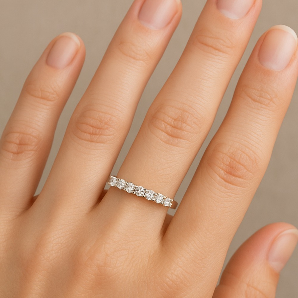 Moissanite Half Eternity Band Ring Sterling Silver - Picture 2 of 6